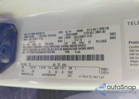 2019 Ford F-150 Xl from USA, damaged, VIN 1FTEW1E59KKF30750